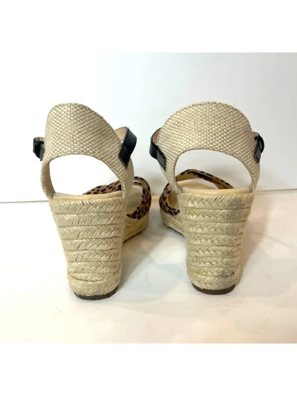 Nine West Joydyn Cheetah Print Espadrille Wedge Sandals Ankle Strap Size 7.5